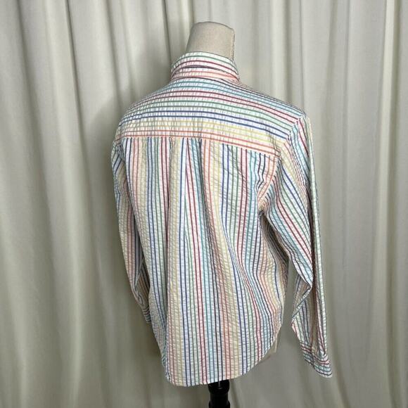 Talbots Rainbow Striped Shirt Textured Button Up Multicolor Collared Women's SP - Picture 9 of 11